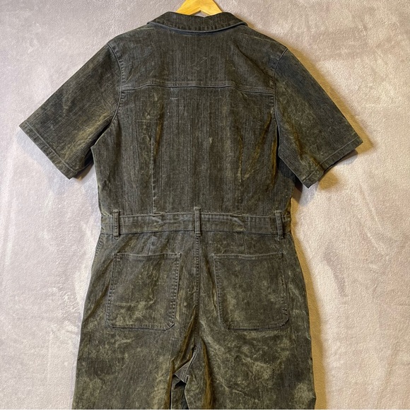 Universal Thread - Women's Holiday Short Sleeve Flocked Denim Jumpsui Olive - Picture 10 of 14